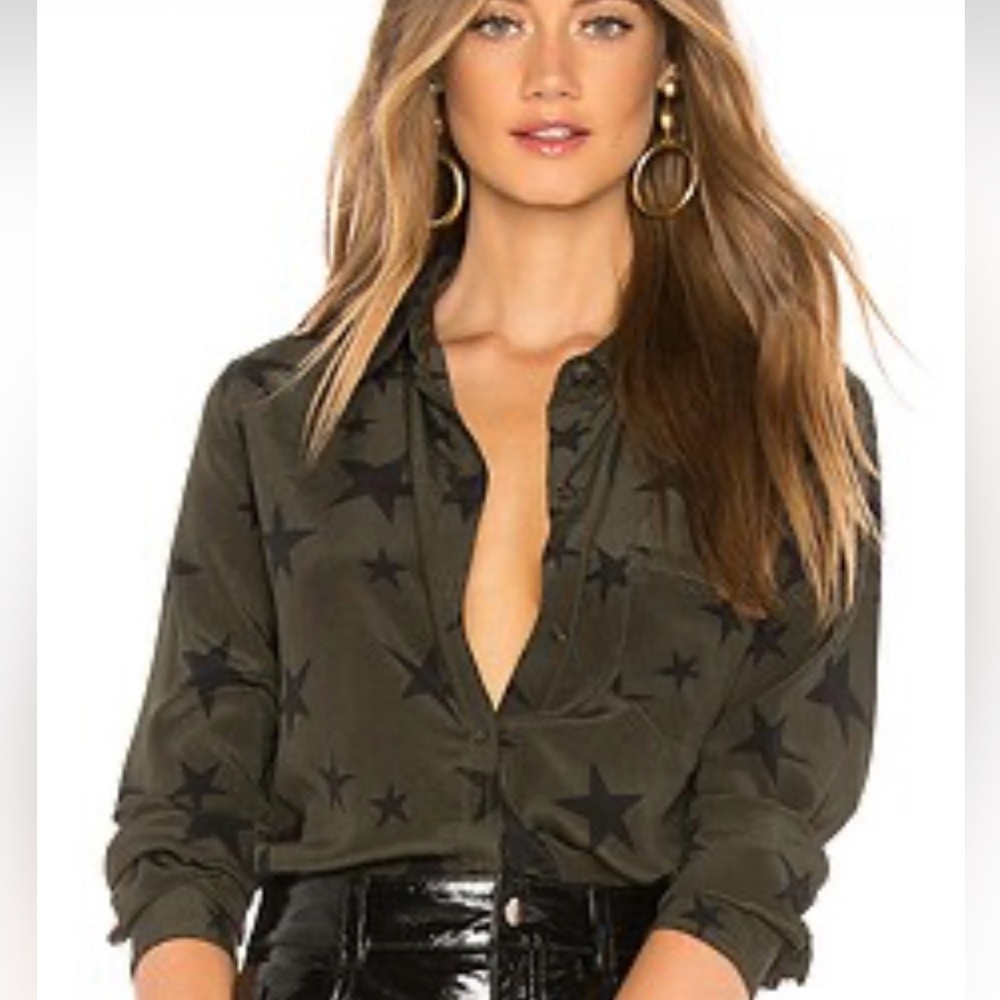 Rails Silk Cosmic Blouse Sz XS Stars Dark Academia Kate Top Shirt Utility